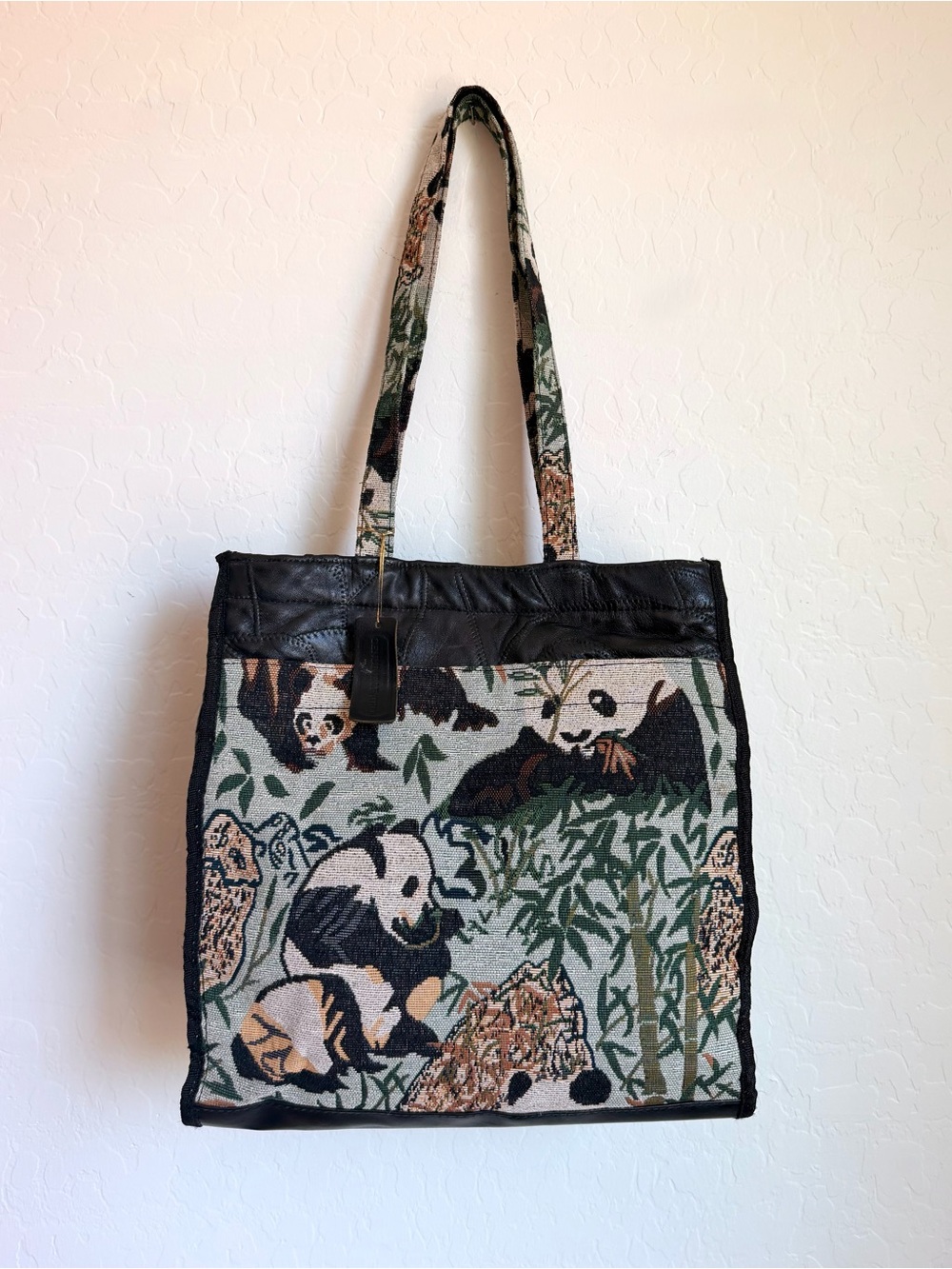 Panda Tapestry Tote Bag in Black and Green